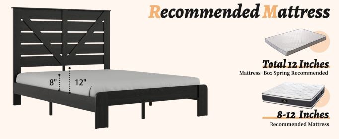 Full Bed Frame Headboard , Wood Platform Bed Frame , Noise Free,No Box Spring Needed and Easy Assembly Tool,Large Under Bed Storage, Black