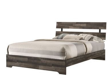 1pc Rustic Queen Platform Bed Slat Headboard Low-profile Bed Frame Brown Finish Contemporary Bedroom Furniture