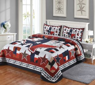 QUILT KING BLANKET WITH 2 PILLOW SHAMS TEXAS 108"X90", 100% Microfiber Polyester