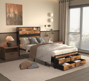 Twin Bed Frames with Headboard, Twin Size Bed Frames with Storage Drawers, Twin Bed, Black Metal Platform Bed Frame, Single Bed Frame
