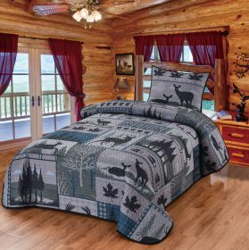 QUILT TWIN BLANKET DEER RUN WITH 1 PILLOW SHAM 68"X86