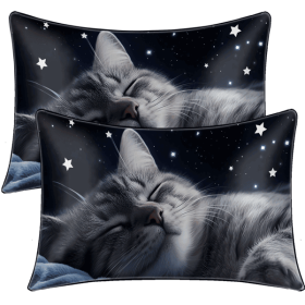2pcs Black Cat Pillow Case Night Stars Pillow Covers Cute Animals and quiet and sleeping elf Decorative Pillowcases(temu can only be self-picked