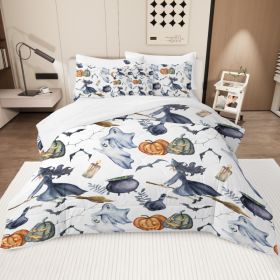 8 Pieces Halloween Comforter Set, Witch Pattern Bed In A Bag Bedding With Comforter Sheet Sham - 1 Comforter, 2 Pillow Shams, 1 Flat Sheet, 1 Fitted S (Option: Twin-white)