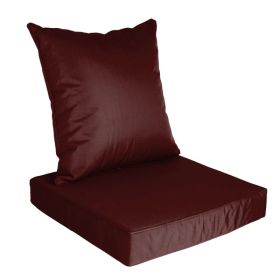 Outdoor Seat Cushion Set Waterproof Patio Furniture Cushion And Back Pillow Fade Resistant Deep Seat Set Chair Pad With Removable Cover For Chair Sofa (Option: JujubeRed)