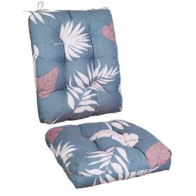 Waterproof Rocking Chair Cushion Upper And Lower Back And Seat Sets With Non-Slip Ties Oxford Cloth Surface Polyester Filling Comfortable For Indoor H (Option: BlueGreyLeafPro)