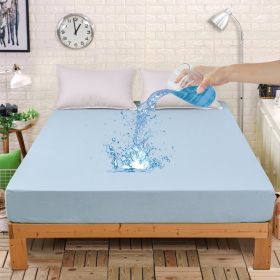 1pc Blue Waterproof Fitted Sheet, Solid Color Brushed Fitted Sheet, Soft Bedding (Color: light blue, size: Twin)