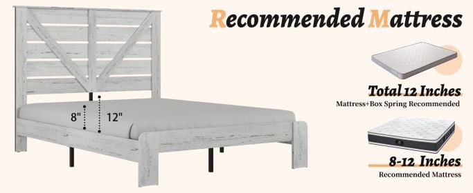 Queen Bed Frame Headboard , Wood Platform Bed Frame , Noise Free,No Box Spring Needed and Easy Assembly Tool,Large Under Bed Storage,White (Main Color: White, Main Material: Wood+Metal)