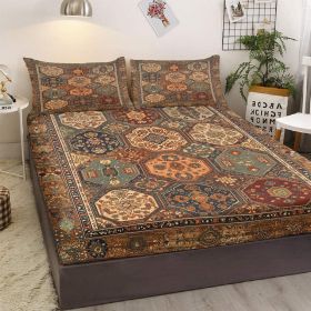3pcs Retro Bohemian Geometric Style Minimalist Comfort Series Bed Fitted Sheet And Two Pillowcases Bedding For All Seasons Use (Color: brown, size: King)