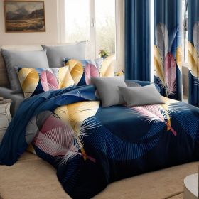 9 Piece in a Bag Thick Touch Bed Cover Curtain Set, Upgraded Luxury Bedspread Set, Bamboo microfiber All Season Bedding-Set For Home, RV Beding (Color: Blue Feather, size: Twin)