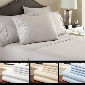 6-Piece Luxury Soft Bamboo Bed Sheet Set in 12 Colors (Color: light blue, size: Queen)