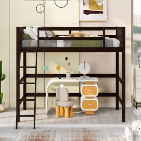Solid Wood Twin Size Loft Bed with Ladde (Color: Espresso)