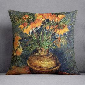 Fritillaries in a Copper Vase by Van Gogh Cushion (Insert: With Insert, size: 18" X 18")