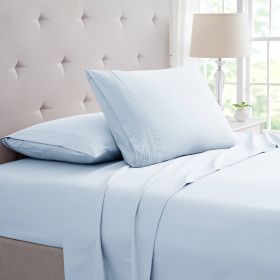 Bamboo 4 Piece Luxury 3 Line Embroidered Sheet Set (Color: Aqua, size: Twin)