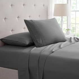 Bamboo 4 Piece Luxury 3 Line Embroidered Sheet Set (Color: Grey, size: Twin XL)