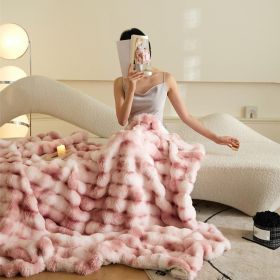 Ultra Soft Luxury Fluffy Faux Rabbit Fur Throw Blanket, Thick Warm Bubble Throw for Bed, Cozy Plush Reversible Blankets for Couch, Chair, Sofa (Color: Pink, size: 60*80 inch)