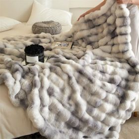 Ultra Soft Luxury Fluffy Faux Rabbit Fur Throw Blanket, Thick Warm Bubble Throw for Bed, Cozy Plush Reversible Blankets for Couch, Chair, Sofa (Color: gray, size: 50*60 inch)
